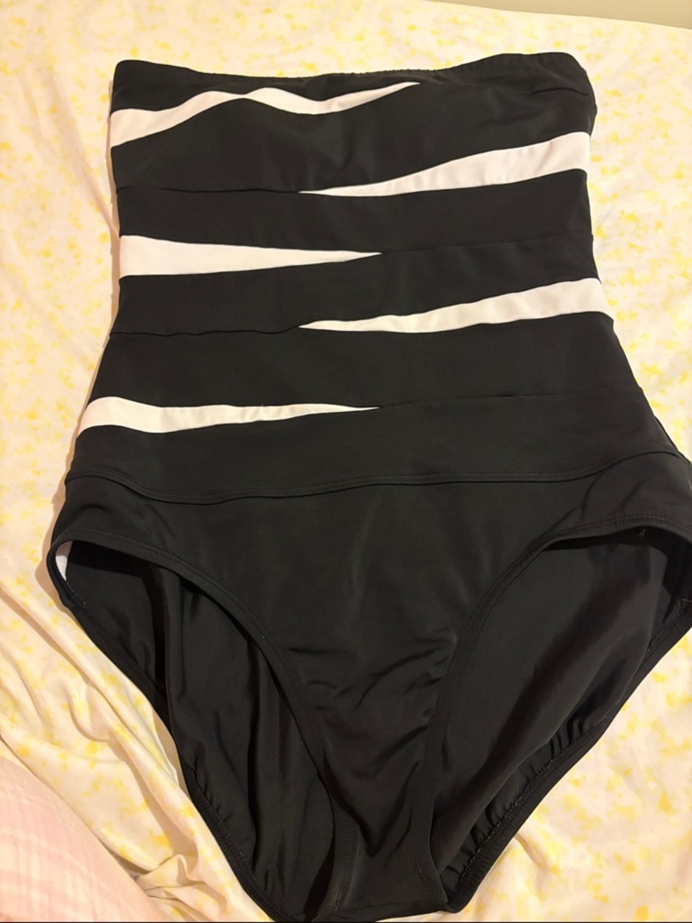 a.n.a Black and White Strapless One-Piece Swimsuit